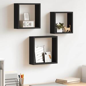 Nástěnné police kostky 3 ks černé MDF 323950