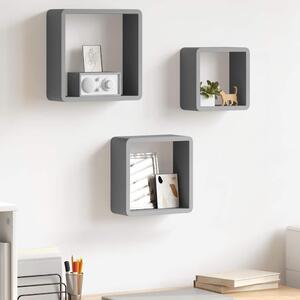 Nástěnné police kostky 3 ks šedé MDF 323954
