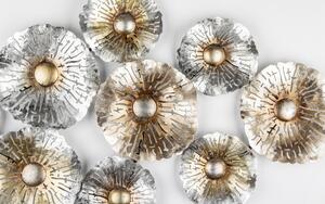 Nástěnná kovová dekorace květiny stříbrné