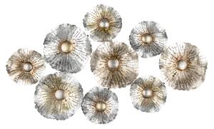 Nástěnná kovová dekorace květiny stříbrné