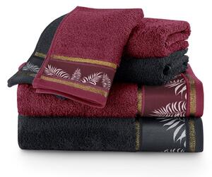 Dárkový set 6 ks ručníků 100% bavlna PANIOS 2x ručník 50x100 cm, 2x osuška 70x140 cm a 2x ručník 30x50 cm vínová/černá 460 gr Mybesthome