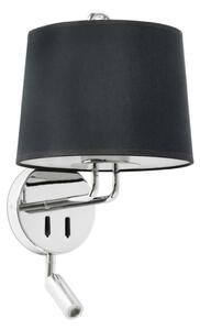 FARO MONTREAL nástěnná lampa, chrom/černá, se čtecí lampičkou