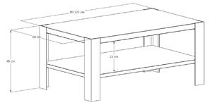 Konferenční stolek Orlík Typ a sukovitost dřeva: Dub sukovitý/rustikální (0 Kč), Barva kovových nohou: Černá mat - RAL 9005 (0 Kč), velikost stolku (D x Š x V): 80 x 60 x 45 (cm)
