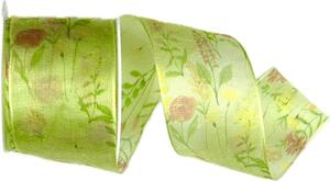 Stuha taftová transparentní FIORE DI PRATO VERDE zelená 40mm x 20m (14,-Kč/m)