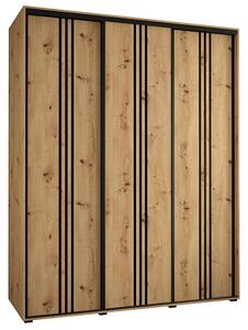 Šatní skříň s posuvnými dveřmi DAVOS 6, 190cm | DUB Artisan / černé pojezdy