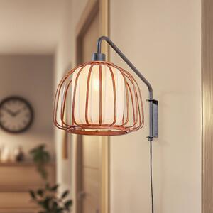 Lindby Nástěnné světlo Davella, Ø 26 cm, černé, bambus, textil, Tmavé dřevo, Obývací pokoj / jídelna, Bambus, Skandinávský