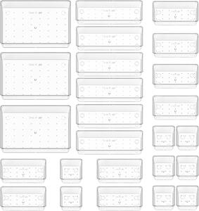Organizéry do zásuvek – Sada 25 kusů – Organizér na kosmetiku se 4 různými velikostmi – Organizér do zásuvek – Systém úložných řešení do zásuvek pro kancelář