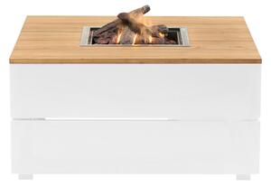 Stůl s plynovým ohništěm COSI- typ Cosipure 100 bílý rám / deska teak
