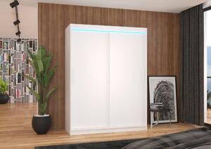 Šatní skříň 150 cm s posuvnými dveřmi a LED osvětlením GADRINA - bílá