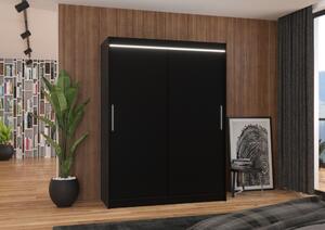 Šatní skříň 150 cm s posuvnými dveřmi a LED osvětlením GADRINA - černá
