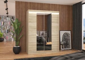 Skříň 150 cm se zrcadlem a LED osvětlením GAFRA - dub sonoma