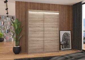 Šatní skříň 150 cm s posuvnými dveřmi a LED osvětlením GADRINA - dub lanýž