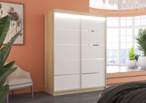 Šatní skříň s LED osvětlením 150 cm FAKRIA - dub sonoma / bílá