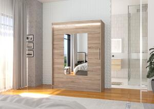 Zrcadlová šatní skříň s LED osvětlením 150 cm GAKRIS - dub lanýž