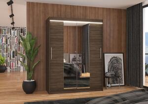 Skříň 150 cm se zrcadlem a LED osvětlením GAFRA - tmavě hnědá