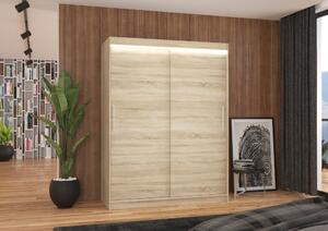 Šatní skříň 150 cm s posuvnými dveřmi a LED osvětlením GADRINA - dub sonoma