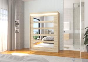 Šatní skříň se zrcadlem a LED osvětlením 150 cm HAVARA - dub sonoma
