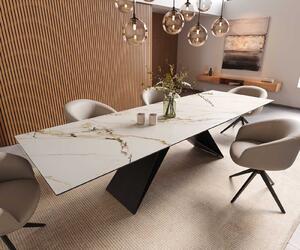 DELIFE Jídelní stůl Edge 300x100 keramika Calacatta Luxe bílá-zlatá-šedá podnož ve tvaru V plochá ocel černá