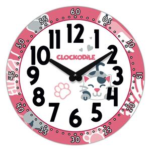 CLOCKODILE Dětské nástěnné hodiny růžové s kočkou ⌀25cm CCT0034 ( )