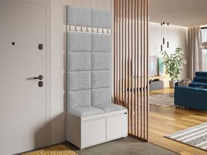 Nábytek do předsíně Konkor 80 + 12 kusů čalouněných nástěnných panelů Pag 40x30, Barva: bílá, Barva látek:: Abriamo 06 5903211433801