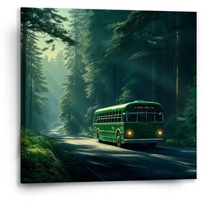 Sablio Obraz Zelený autobus v lese - 50x50 cm