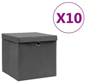 Úložné boxy s víky 10 ks 28 x 28 x 28 cm šedé 325194
