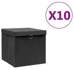 Úložné boxy s víky 10 ks 28 x 28 x 28 cm černé 325190