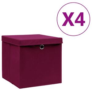 Úložné boxy s víky 4 ks 28 x 28 x 28 cm tmavě červené 325200