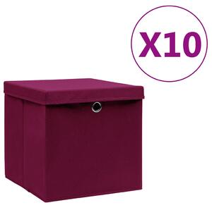Úložné boxy s víky 10 ks 28 x 28 x 28 cm tmavě červené 325202