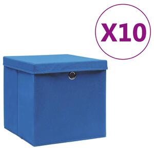 Úložné boxy s víky 10 ks 28 x 28 x 28 cm modré 325198