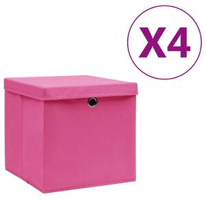 Úložné boxy s víky 4 ks 28 x 28 x 28 cm růžové 325204