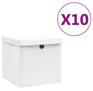 Úložné boxy s víky 10 ks 28 x 28 x 28 cm bílé 325210
