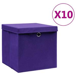 Úložné boxy s víky 10 ks 28 x 28 x 28 cm fialové 325214