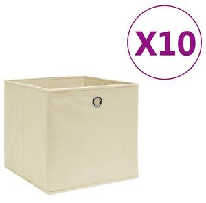Úložné boxy 10 ks netkaná textilie 28 x 28 x 28 cm krémové 325217