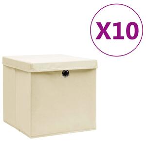 Úložné boxy s víky 10 ks 28 x 28 x 28 cm krémové 325218