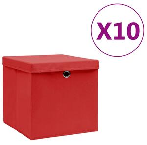 Úložné boxy s víky 10 ks 28 x 28 x 28 cm červené 325222