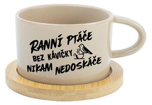 RANNÍ PTÁČE BEZ KÁVIČKY NIKAM NEDOSKÁČE - krémový hrníček makronka 200 ml