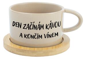 DEN ZAČÍNÁM KÁVOU A KONČÍM VÍNEM - krémový hrníček makronka 200 ml