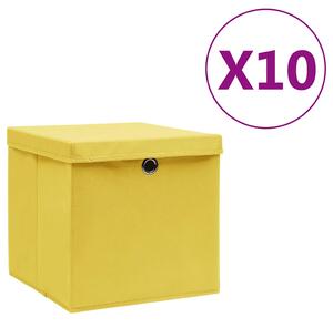 Úložné boxy s víky 10 ks 28 x 28 x 28 cm žluté 325226
