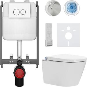 Závěsné WC s bidetem Basic/Cronus Premium - bílá lesklá - WC tlačítko Dualo/Bílá - pro zazdění - 59,3x38,4 cm