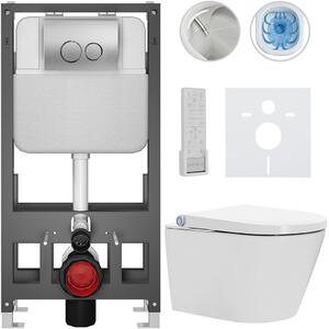 Závěsné WC s bidetem Basic/Cronus Premium - bílá lesklá - WC tlačítko Dualo/Stříbrná - volně stojící - předstěnová instalace - 59,3x38,4 cm