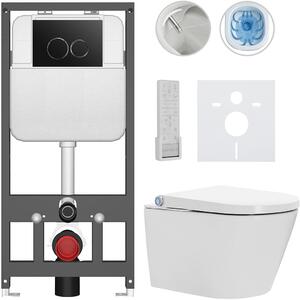 Závěsné WC s bidetem Basic/Cronus Premium - bílá lesklá - WC tlačítko Dualo/Černá - závěsné - předstěnová instalace - 59,3x38,4 cm