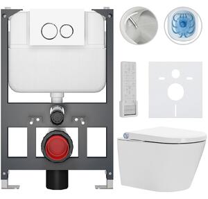 Závěsné WC s bidetem Basic/Cronus Premium - bílá lesklá - WC tlačítko Dualo/Bílá - závěsné - nízký modul - předstěnová instalace - 59,3x38,4 cm