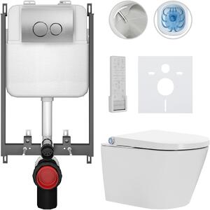 Závěsné WC s bidetem Basic/Cronus Premium - bílá lesklá - WC tlačítko Dualo/Stříbrná - pro zazdění - 59,3x38,4 cm