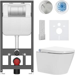 Závěsné WC s bidetem Basic/Cronus Premium - bílá lesklá - WC tlačítko Maxio/Stříbrná - závěsné - předstěnová instalace - 59,3x38,4 cm