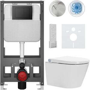 Závěsné WC s bidetem Basic/Cronus Premium - bílá lesklá - WC tlačítko Maxio/Černá - volně stojící - předstěnová instalace - 59,3x38,4 cm