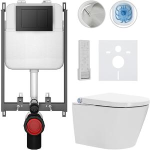 Závěsné WC s bidetem Basic/Cronus Premium - bílá lesklá - WC tlačítko Maxio/Černá - pro zazdění - 59,3x38,4 cm