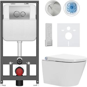 Závěsné WC s bidetem Basic/Cronus Premium - bílá lesklá - WC tlačítko Dualo/Stříbrná - závěsné - předstěnová instalace - 59,3x38,4 cm
