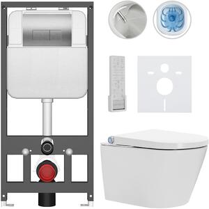 Závěsné WC s bidetem Basic/Cronus Premium - bílá lesklá - WC tlačítko Modulo/Stříbrná - závěsné - předstěnová instalace - 59,3x38,4 cm