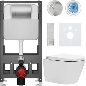 Závěsné WC s bidetem Basic/Cronus Premium - bílá lesklá - WC tlačítko Modulo/Stříbrná - volně stojící - předstěnová instalace - 59,3x38,4 cm